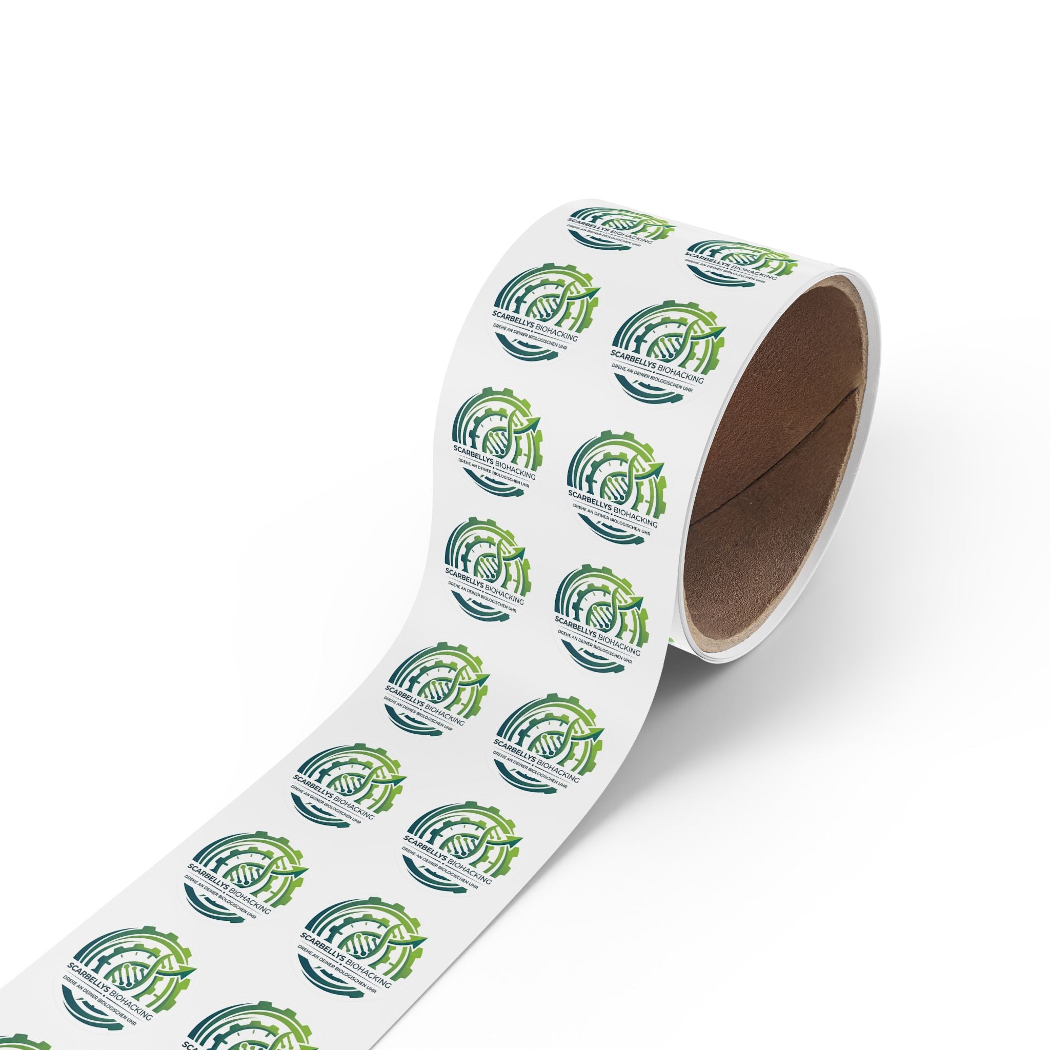 Round Sticker Rolls – Scarbelly’s Biohacking Logo Labels (Custom Circle Adhesive Stickers)