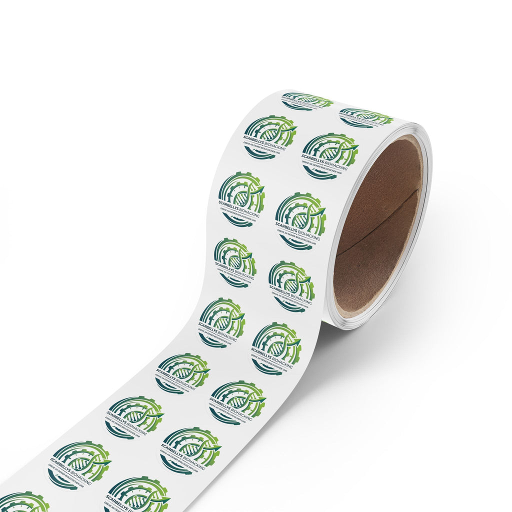 Round Sticker Rolls – Scarbelly’s Biohacking Logo Labels (Custom Circle Adhesive Stickers)