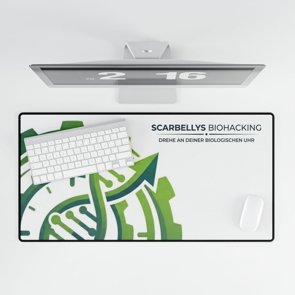 Biohacking Desk Mat — Scarbellys 'Drehe an deiner biologischen Uhr' Large Mousepad