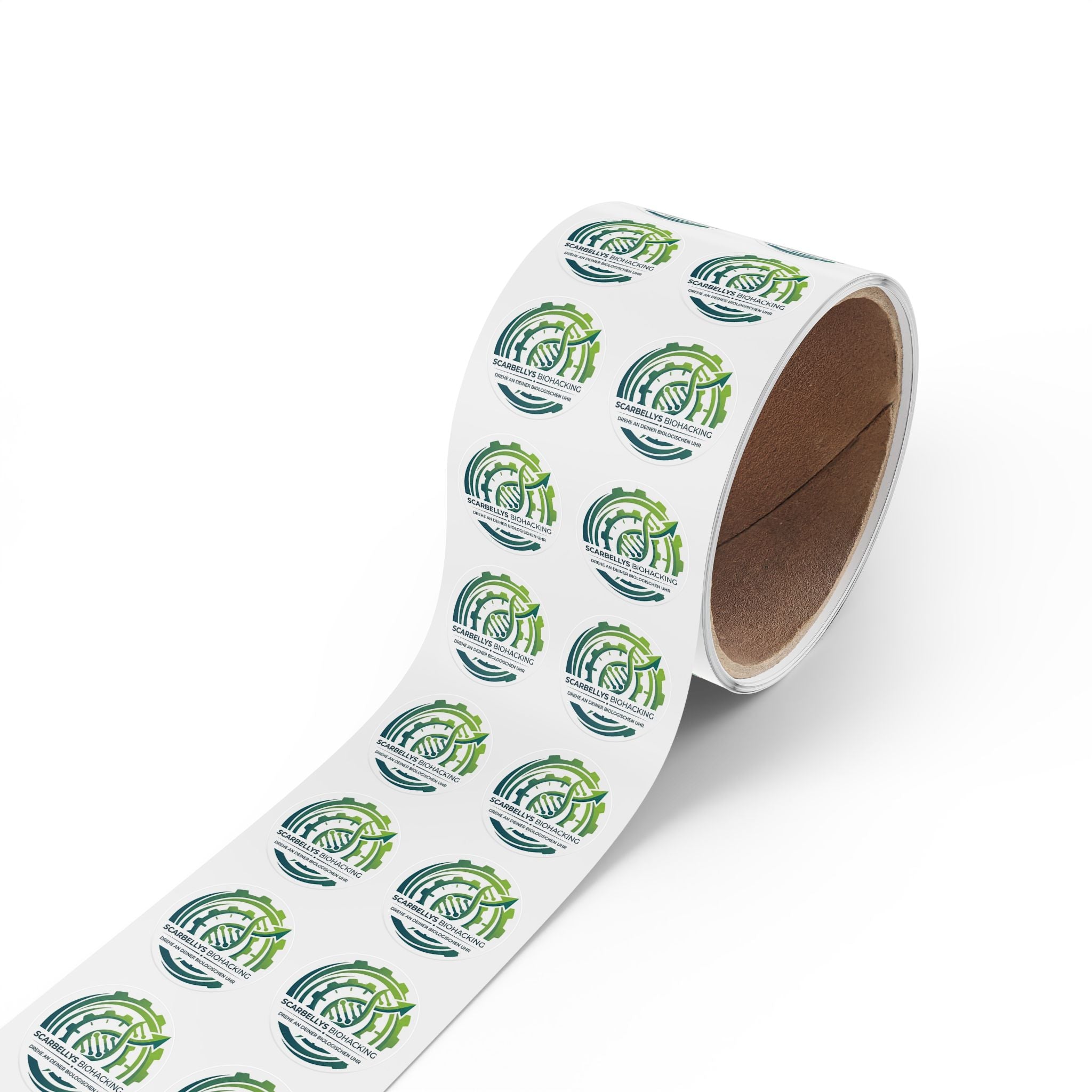 Round Sticker Rolls – Scarbelly’s Biohacking Logo Labels (Custom Circle Adhesive Stickers)