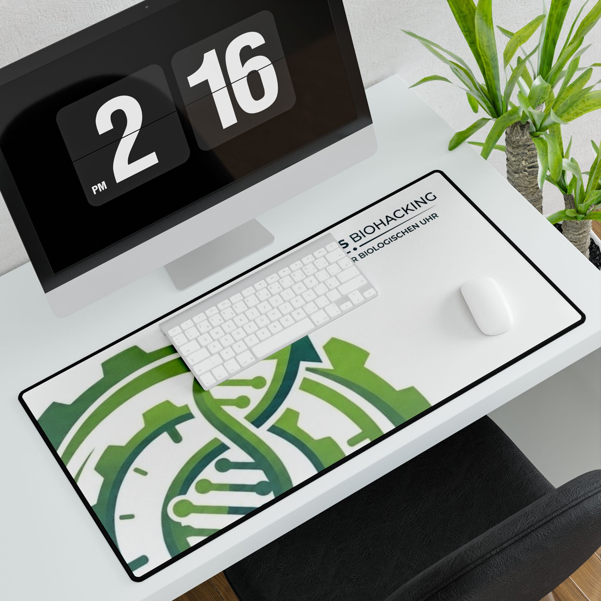 Biohacking Desk Mat — Scarbellys 'Drehe an deiner biologischen Uhr' Large Mousepad