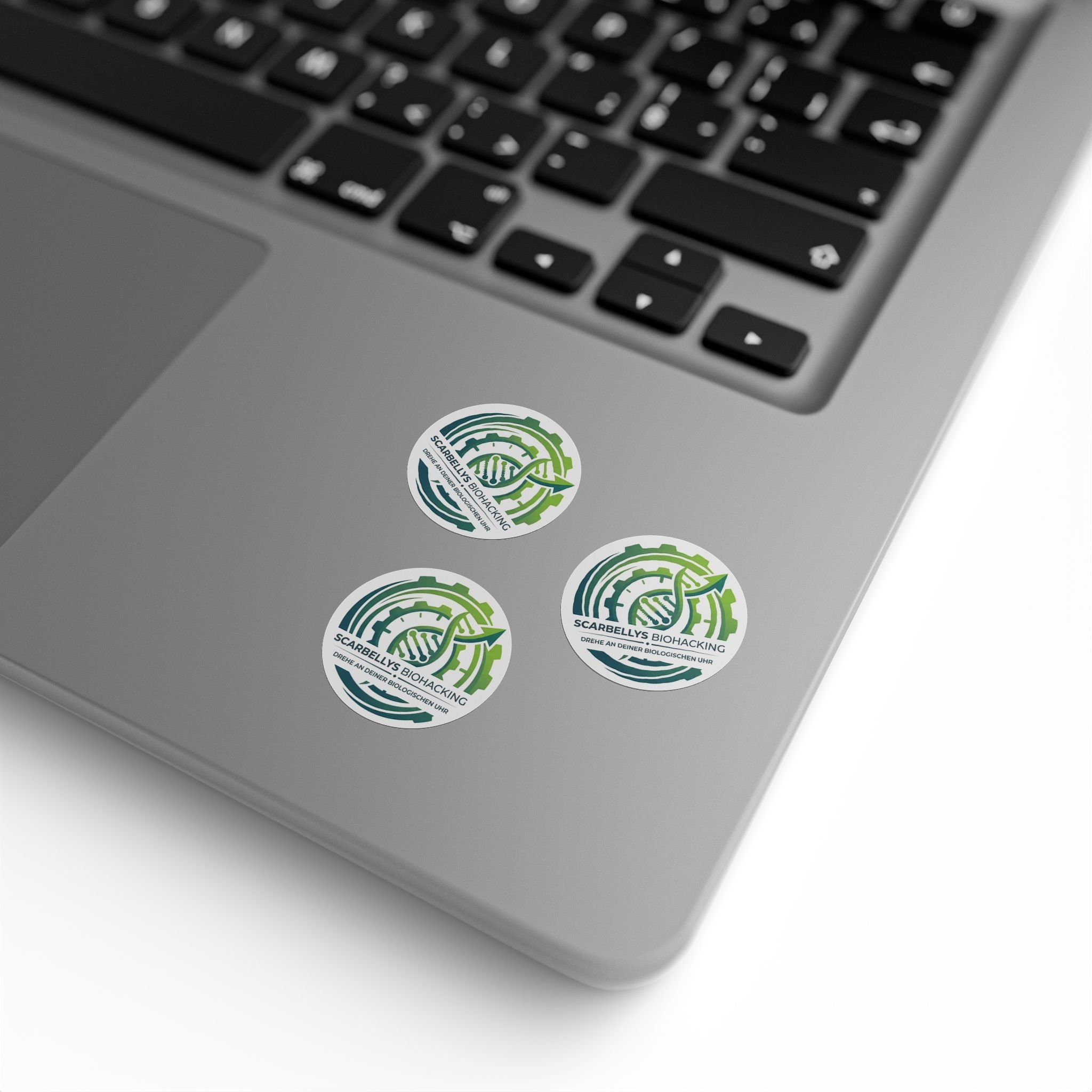 Round Sticker Rolls – Scarbelly’s Biohacking Logo Labels (Custom Circle Adhesive Stickers)